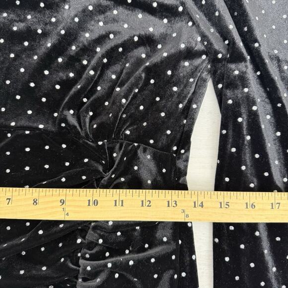 Betsey Johnson Black Velvet Dress M Power Sleeve Metallic Silver Dot Whimsigoth - Picture 13 of 16